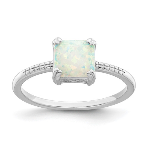 Sterling Silver Rhodium-Plated Polished Square White Lab-Created Opal Ring, 1.3 mm