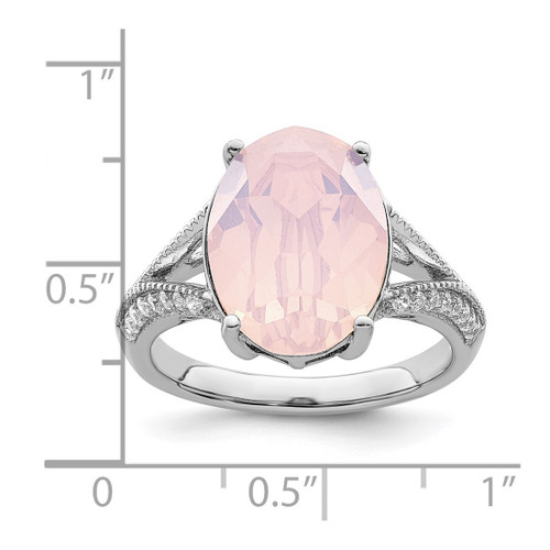 Sterling Silver Rhodium-Plated Polished Cubic Zirconia & Pink Crystal Ring - View 2