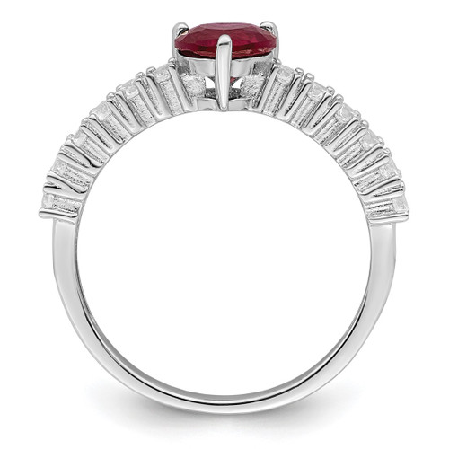 Sterling Silver Polished Rhodium-Plated Lab-Created Ruby and Cubic Zirconia Heart Ring - View 2