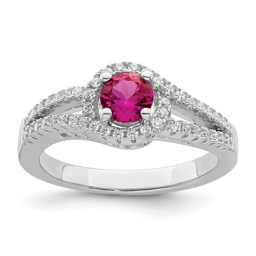 Sterling Silver Rhodium-Plated Created Red Corundum & White Cubic Zirconia Ring