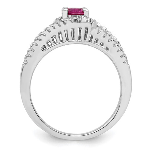 Sterling Silver Rhodium-Plated Created Red Corundum & White Cubic Zirconia Ring - View 2