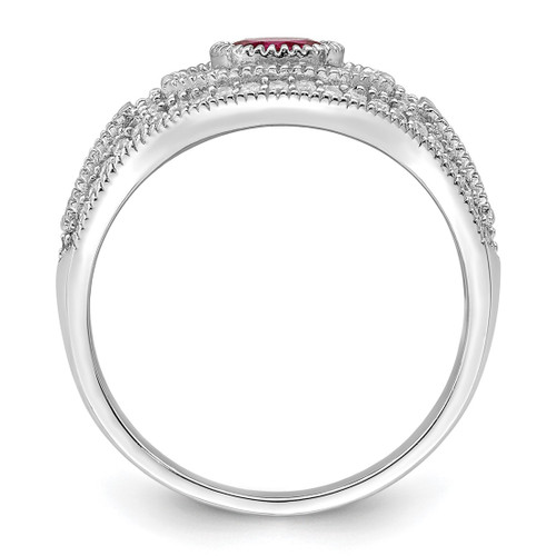 Sterling Silver Rhodium-Plated Polished Red & White Cubic Zirconia Ring - View 2