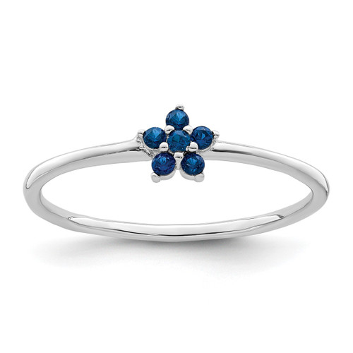 Sterling Silver Rhodium-Plated Polished Blue Cubic Zirconia Flower Ring, 1.2 mm