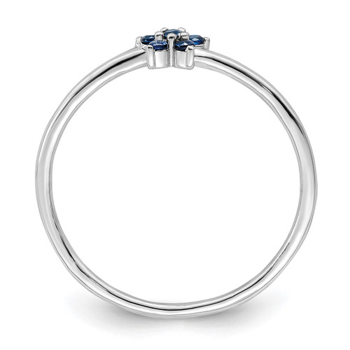 Sterling Silver Rhodium-Plated Polished Blue Cubic Zirconia Flower Ring, 1.2 mm - View 2