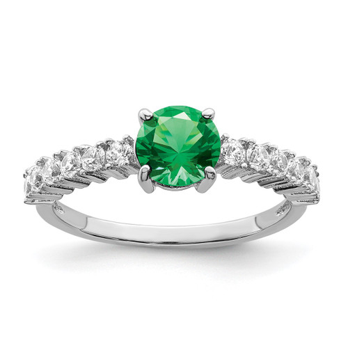 Sterling Silver Polished Rhodium-Plated Green and Clear Cubic Zirconia Ring