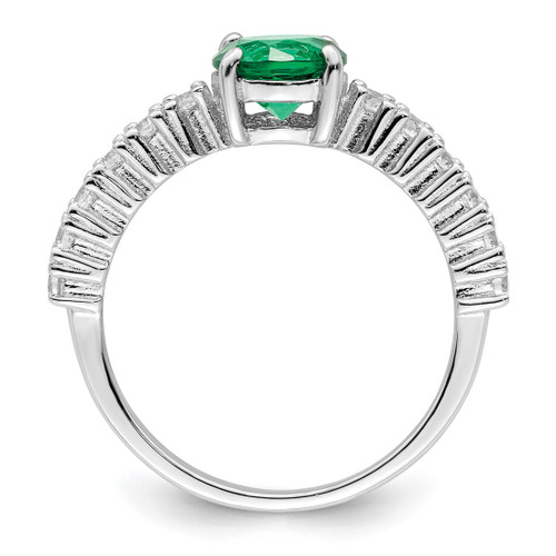 Sterling Silver Polished Rhodium-Plated Green and Clear Cubic Zirconia Ring - View 2