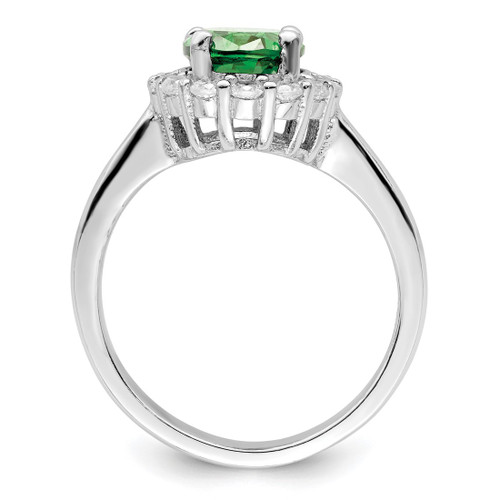 Sterling Silver Polished Rhodium-Plated Green and Clear Cubic Zirconia Ring, 2.5 mm - View 2