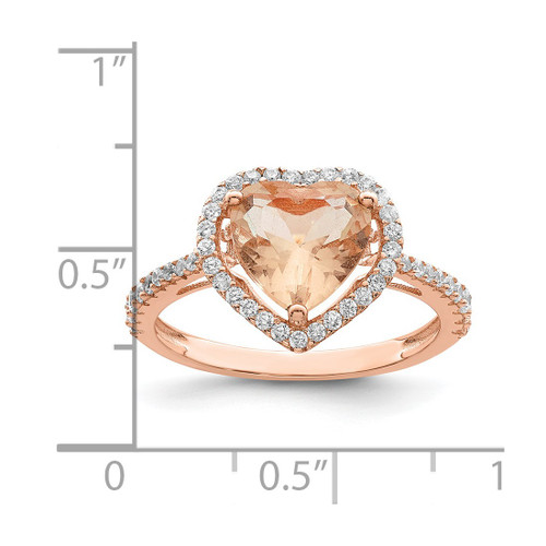 Sterling Silver Rose-Tone Pink & White Cubic Zirconia Heart Ring, 1.8 mm - View 2