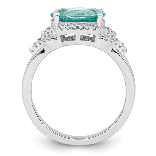 Sterling Silver Rhodium-Plated Green and White Cubic Zirconia Ring - View 2