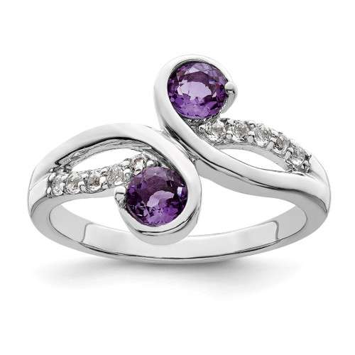 SterlingSilver Rhodium-Plated.6t.W. Amethyst & White Topaz Swirl Ring, 2.1 mm