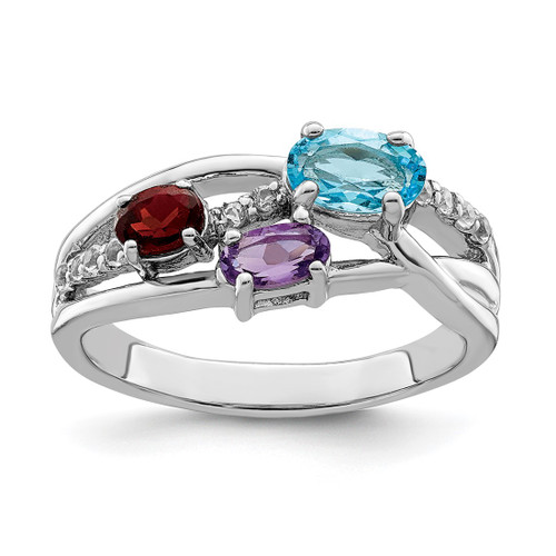 Sterling Silver Rhodium-Plated 1.15t.W. BT/AM/GA/WT Oval Ring, 2.7 mm
