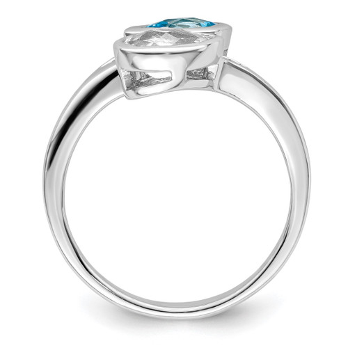 Sterling Silver Rhodium-Plated Polished Blue & White Topaz ByPass Ring, 2 mm - View 2