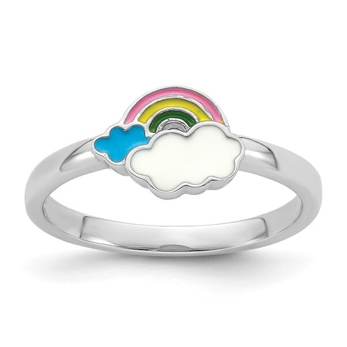 Sterling Silver Rhodium-Plated Multi-Color Enameled Rainbow Children'S Ring, 1.8 mm