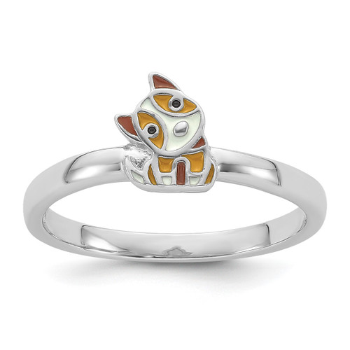 Sterling Silver Rhodium-Plated Multi-Color Enameled Dog Ring, 1.8 mm