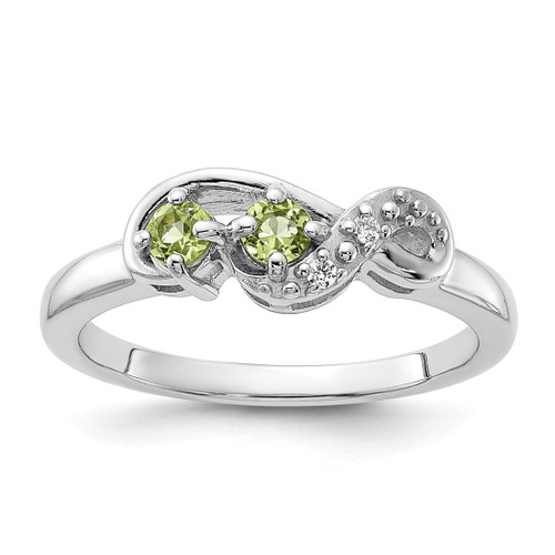 Sterling Silver Rhodium-Plated Peridot and Cubic Zirconia Swirl Ring, 1.89 mm