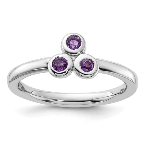 Sterling Silver Rhodium-Plated Amethyst Ring, 2.44 mm