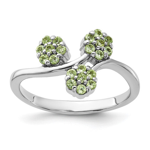 Sterling Silver Rhodium-Plated Peridot Flowers Ring, 2.24 mm