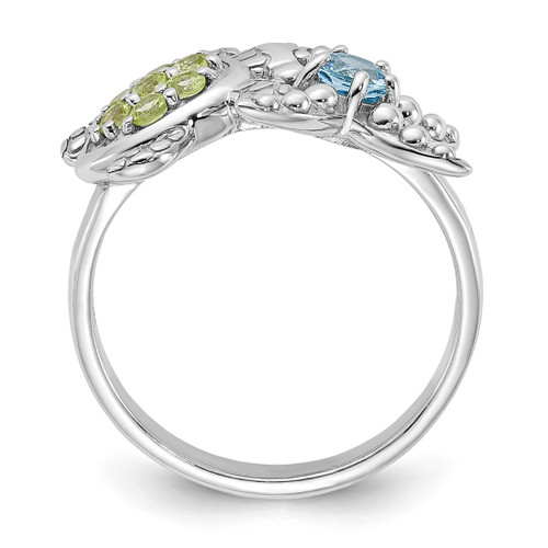 Sterling Silver Rhodium-Plated Peridot and Light Swiss Blue Topaz Turtle and Starfish Ring, 2.4 mm - View 2