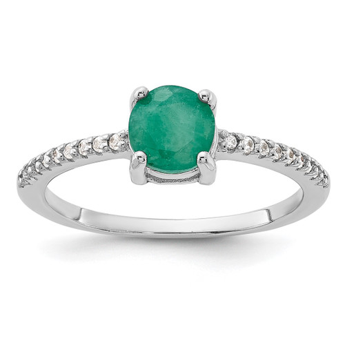 Sterling Silver Rhodium-Plated-Plated 1.0EM Emerald and.12WT White Topaz Ring, 1.6 mm