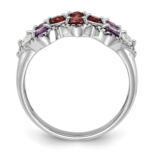Sterling Silver Rhodium-Plated Garnet Amethyst and White Topaz Ring, 2.44 mm - View 2