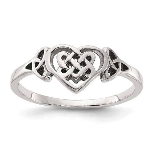 Sterling Silver Antiqued Heart with Celtic Knot Ring, 1.2 mm