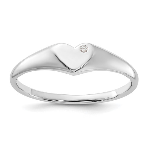 Sterling Silver Rhodium-Plated Cubic Zirconia Heart Signet Ring, 1.5 mm