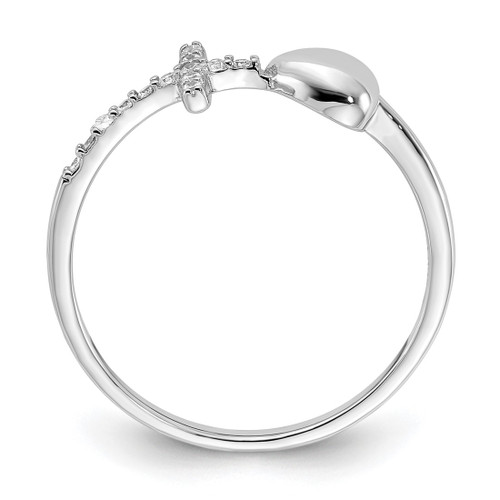 Sterling Silver Rhodium-Plated Heart and Cubic Zirconia Cross Ring, 1.45 mm - View 2