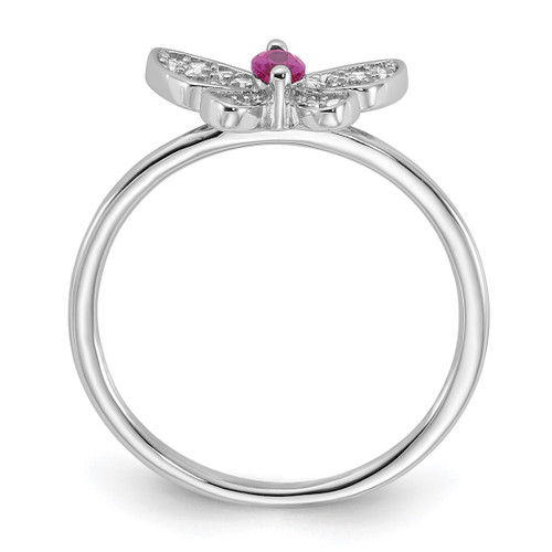 Sterling Silver Rhodium-Plated Red and White Cubic Zirconia Butterfly Ring, 1.25 mm - View 2
