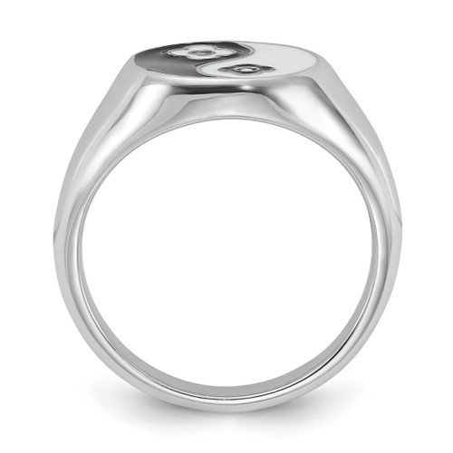 Sterling Silver Rhodium-Plated Enameled Yin Yang Cubic Zirconia Ring, 2.7 mm - View 2