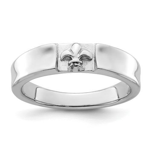 Sterling Silver Rhodium-Plated Fleur-De-Lis Band Ring, 3.15 mm
