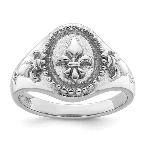 Sterling Silver Rhodium-Plated Fleur De Lis Ring, 3 mm
