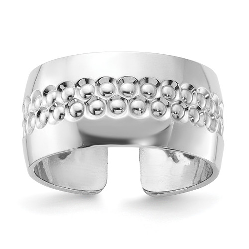Sterling Silver Rhodium-Plated and Textured Adjustable Ring, 10 mm