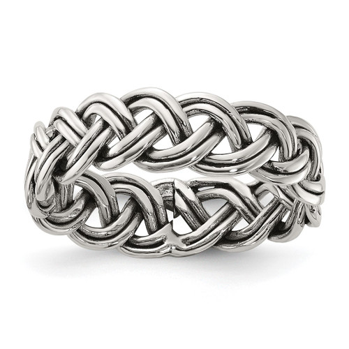 Sterling Silver Oxidize and Polished 6 mm Braided Band Ring