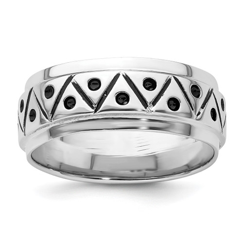 Sterling Silver Rhodium-Plated with Antiqued 9 mm Zig Zag Band Ring