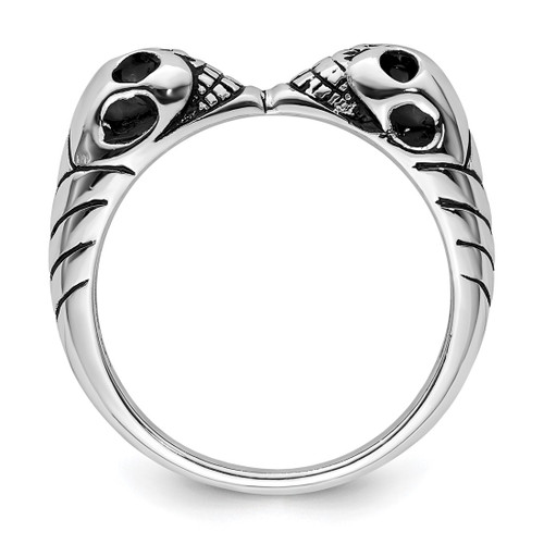 Sterling Silver Rhodium-Plated Antiqued Double Skull Ring, 2.6 mm - View 2
