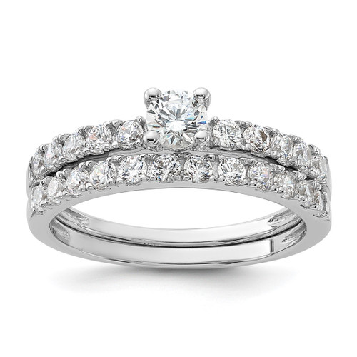 Sterling Silver Rhodium-Plated Cubic Zirconia Ring and Band Set, 2.2 mm