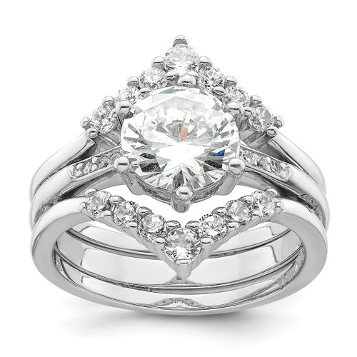 Sterling Silver Rhodium-Plated Cubic Zirconia Three Ring Set, 2.3 mm