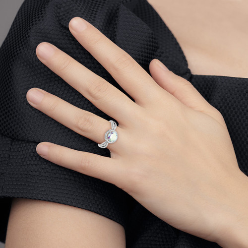Sterling Silver Rhodium-Plated Iridescent Cubic Zirconia Halo Ring - View 2