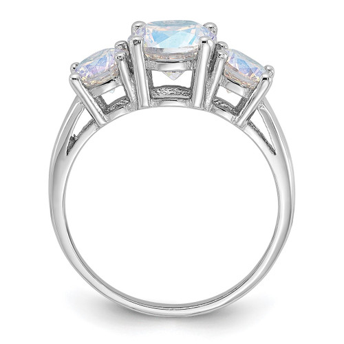 Sterling Silver Rhodium-Plated Iridescent Cubic Zirconia 3-Stone Ring - View 2