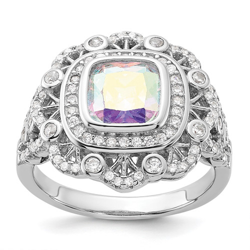 Sterling Silver Rhodium-Plated Clear and Iridescent Cubic Zirconia Ring, 2.3 mm