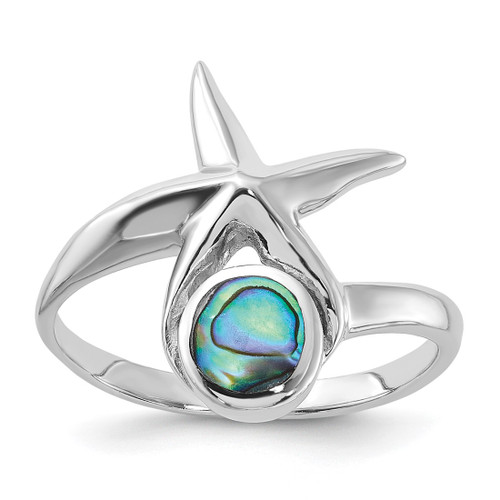 Sterling Silver Rhodium-Plated Polished Round Abalone with Starfish Ring, 1.75 mm