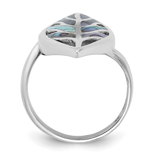 Sterling Silver Rhodium-Plated Polished Abalone Leaf Ring, 2.3 mm - View 2