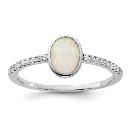 Sterling Silver Rhodium-Plated Lab-Created Opal and Cubic Zirconia Ring, 1 mm