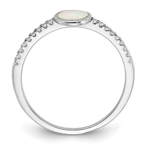 Sterling Silver Rhodium-Plated Lab-Created Opal and Cubic Zirconia Ring, 1 mm - View 2