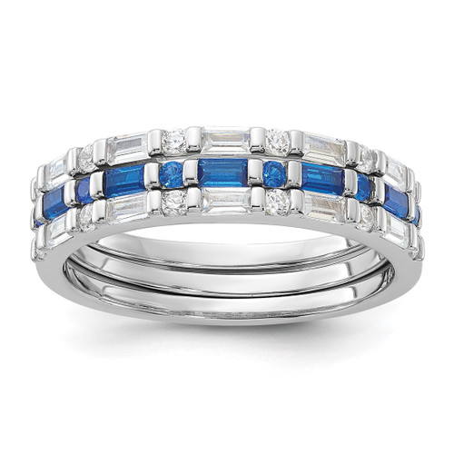 Sterling Silver Rhodium-Plated Blue and White Cubic Zirconia 3 Ring Set