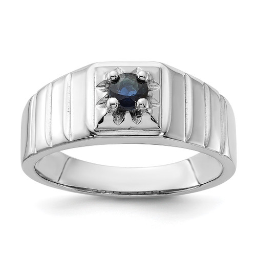 Sterling Silver Rhodium-Plated Dark Blue Sapphire Men'S Ring