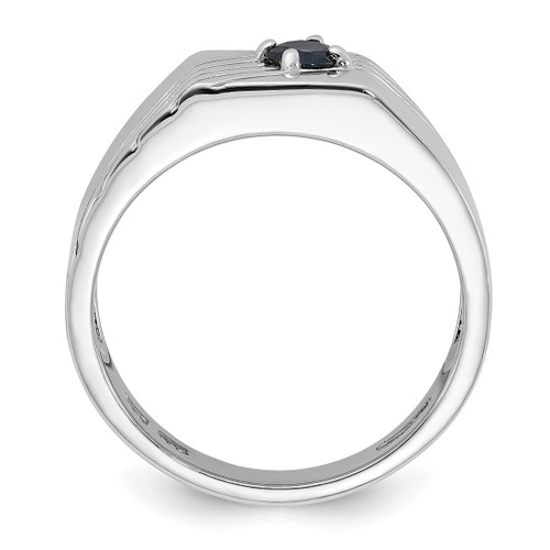 Sterling Silver Rhodium-Plated Dark Blue Sapphire Signet Men'S Ring - View 2