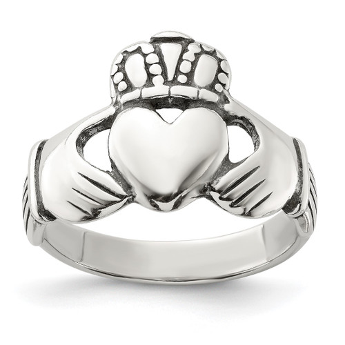 Sterling Silver Antiqued Claddagh Ring, 2 mm - QR952