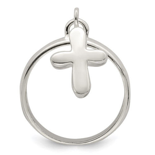 Sterling Silver Solid Cross Dangle Ring, 2 mm - View 2