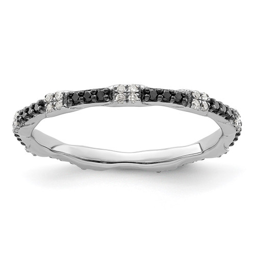 Rhodium-Plated Sterling Silver Stackable Expressions Black & White Diamond Ring - QSK1059